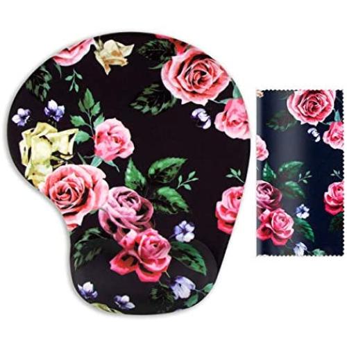 FF1 Ergonomic Design Unique Patterns Premium Gel Mouse Pad with Wrist Support, Matching Microfiber Cleaning Cloth for Glasses & Electronics. Mouse Pad for Laptop, PC Computer & Mac