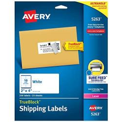 Avery Shipping Address Labels, Laser Printers, 250 Labels, 2x4 Labels, Permanent Adhesive, TrueBlock (5263) , White