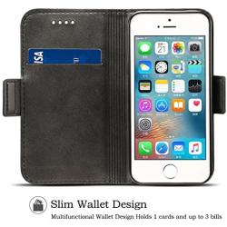 Rssviss iPhone SE Case iPhone 5s/5/SE Wallet Case,Handmade PU Leather Magnet Wallet Flip Case Cover with Built-in Credit Card/ID Card Slots for 5s 5G 5 SE（4.0 inch,Black）
