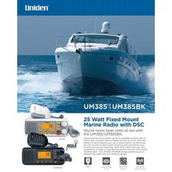 Uniden UM385 25 Watt Fixed Mount Marine Vhf Radio, Waterproof IPX4 with Triple Watch, Dsc, Emergency/Noaa Weather Alert, All Usa/International/Canadian Marine Channels, Memory Channel Scan, White