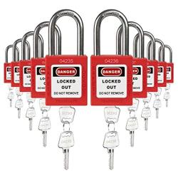 TRADESAFE Loto Locks – 10 Lockout Tagout Locks Keyed Differently – Lock Out Tag Out Padlocks Set– 2 Keys Per Lock – Red – Lockout Tagout Kit Refill – A USA Company