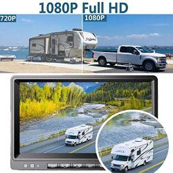 1080P Wireless Backup Camera with 9'' Large DVR Monitor for RV semi Box Truck Trailer Rear and Side View System Quad HD Camera 4 Split Screens Advanced Record IP69 Waterproof Avoid Blind spot A1 (64GB)