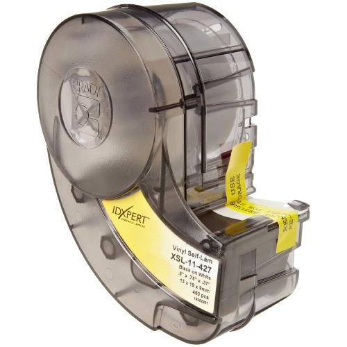 Brady Self-Laminating Vinyl Label Tape (XSL-11-427) - Black on White, Translucent Tape - Compatible with IDXPERT Label Makers - .75'' Height, .5'' Width,Black On White/Translucent