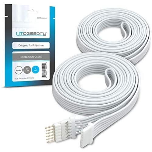 Litcessory Extension Cable for Philips Hue Lightstrip Plus (3.3ft, 2 Pack, White)