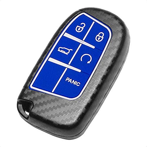 TANGSEN Smart Key Fob Case for CHRYSLER 200 300 for DODGE CHALLENGER CHARGER DART for JEEP CHEROKEE COMPASS GRAND CHEROKEE SRT HELLCAT TRACKHAWK 2 3 4 5 Button Keyless Entry Remote Cover Carbon Fiber
