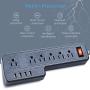 Mountable Surge Protector Power Strip JACKYLED 9.8ft 6 Outlets 4 USB Ports Electric Power Outlet with Right Angle Flat Plug Electric Long Extension Cord Power Charging Station for Home Office Gray