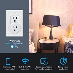 MoKo Smart Plug WiFi Outlet Socket, Compatible with Alexa/Google Home, Comfortable Convex Button, Voice/Remote Control, Timer Plug, 10A, No Hub, Only Supports 2.4GHz Network, White