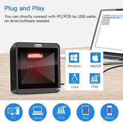 Eyoyo Hands-Free 2D QR Barcode Scanner, Omnidirectional Desktop Automatic 1D Barcode Reader Big Scan Window to Read PDF417 on ID Card, Drivers License, Passport for Supermarket Library Retail Store