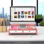 Monitor Stand Riser Desk Organizer - with Drawers Keyboard Storage Pink 22x10.6x4.7 inch