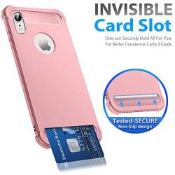 iPhone XR Case with Card Holder and[Screen Protector Tempered Glass x2Pcs] SUPBEC Protective Ultra-Thin-Slim Cover with Silicone TPU Shockproof Rubber Wallet Case for iPhoneXR 6.1''-Rose Gold