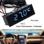 Car Temperature Clock - TOTMOX Car Clock 12V 3 in 1 Thermometers Voltmeter Gauge Electronic Clock LED Digital Display LCD Screen (Blue)