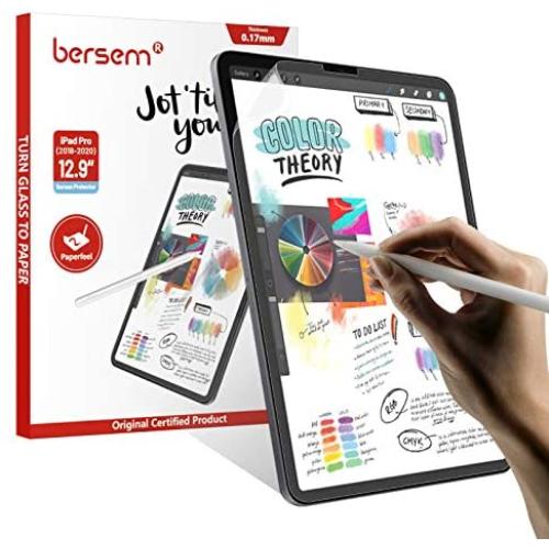 BERSEM[2 Pack]Paperfeel Screen Protector Compatible with iPad Pro 12.9 (2020 & 2018 Models Without Home Button),Compatible with iPad pro 12.9 Matte PET Film for Drawing Anti-Glare and Paperfeel