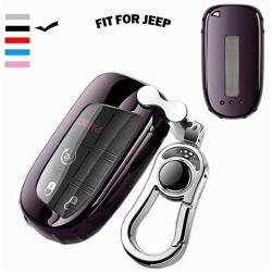 K LAKEY Key Fob Cover,Fit for Jeep Bottons Remote Key Grand Cherokee Renegade Compass Dodge Durango Journey Charger Challenger Key Fob,Smart Key Fob Soft TPU Case Shell with Alloy Keychain Black