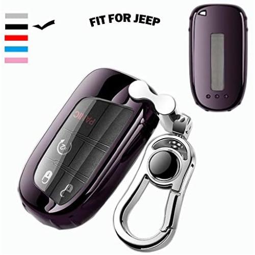 K LAKEY Key Fob Cover,Fit for Jeep Bottons Remote Key Grand Cherokee Renegade Compass Dodge Durango Journey Charger Challenger Key Fob,Smart Key Fob Soft TPU Case Shell with Alloy Keychain Black