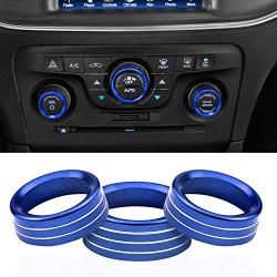 for Dodge Accessories Interior Control Knob Cover Volume/AUTO/Browse Switch Decor Trim Compatible with Dodge Challenger/Charger 2015-2021, Chrysler 200/300/300s 2015-2020 (Blue)