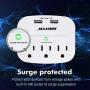 Maximm Compact Portable Travel Power Strip, USB Surge Protector, 490 Joules, 3 AC Outlets + 2 USB Charging Ports, 5V/2.4A Total, 15A 1875W Max - ETL Listed