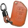 Alegender 4-Btn Flip Key Leather Cover Fob Case Skin Remote Jacket Protector for 2018 2019 2020 Jeep Wrangler JL Gladiator JT 68292944AA Brown