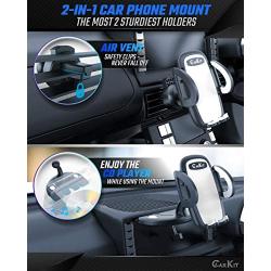 CarKit 2-in-1 Ultimate Hands Free Car Phone Holder Mount [with Bonus Car Charger] | Easy Clamp CD Phone Holder for Car & Clip Car Vent Phone Mount Fits for iPhone, Samsung, LG and Other Smartphones