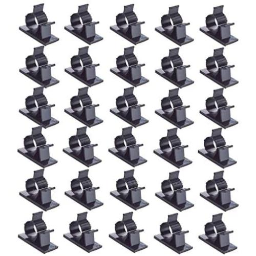 Viaky 30 Pcs Black Clips Self Adhesive Backed Nylon Wire Adjustable Cable Clips Adhesive Cable Management Drop Wire Holder