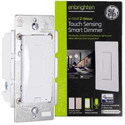 GE Enbrighten Z-Wave Plus Smart Touch Panel Dimmer Switch, Smooth Seamless Dimming, In-Wall, Includes White and Lt. Almond Paddle, Zwave Hub Required, Works with SmartThings, Wink, Alexa, 14289