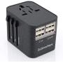 International Power Adapter for Travel (SandBlack) - 4 USB European Plug Adapter for 150+ Countries - for Europe UK America China Ireland Italy - Smart Charging 2.4A Travel Adapters by Sublimeware