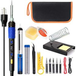 65W Soldering Iron Kit Electronics - 110V LCD Digital Soldering Iron Adjustable Temperature, Wire & Cutter, Stand, Soldering Iron Tip Set, Desoldering Pump, Solder, Tweezers, Soldering Flux Paste