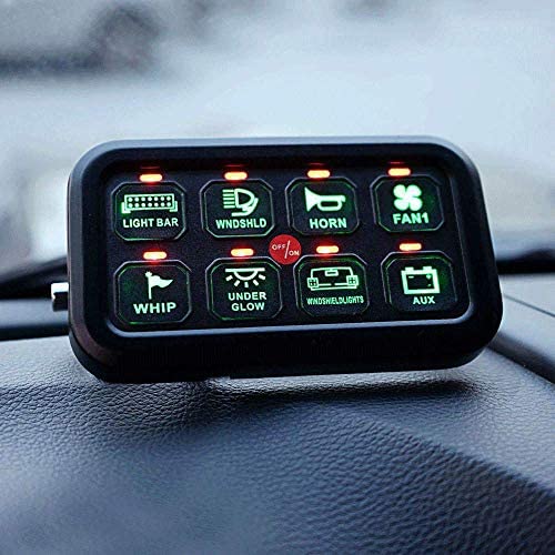 IRONWALLS 8 Gang Switch Panel LED On-Off Car Control Switch Panel with Wiring Harness and Label Stickers for Car Marine Boat Trunk Jeep Caravan Ford