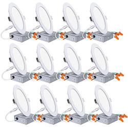 12 Pack 6 Inch LED Recessed Lighting with Junction Box, CRI90, 14W=100W, 1100lm, 3000K Warm White, Dimmable Ultra-Thin LED Downlight, Canless LED Recessed Ceiling Light