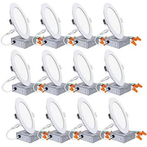 12 Pack 6 Inch LED Recessed Lighting with Junction Box, CRI90, 14W=100W, 1100lm, 3000K Warm White, Dimmable Ultra-Thin LED Downlight, Canless LED Recessed Ceiling Light