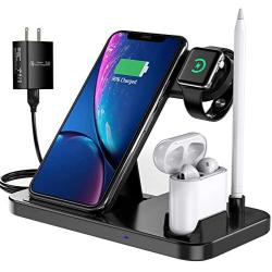 EVIGAL 4 in 1 Wireless Charger, Qi-Certified Fast Charging Station Compatible Apple Watch & AirPods & Apple Pencil, iPhone12/11/11Pro/11Pro Max/X/XS/XS Max/XR/8/8Plus, Samsung (with QC3.0 Adapter)
