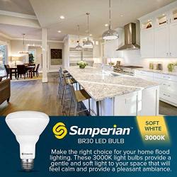 Sunperian BR30 LED Bulb, 8.5W=65W, 3000K Soft White, 800 Lumens, Dimmable Flood Light Bulbs for Recessed Cans, Enclosed Fixture Rated, Damp Rated, UL Listed, E26 Standard Base (4 Pack)