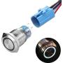 Quentacy Momentary Push Button Switch 1NO1NC Waterproof Silver Stainless Steel Shell 12V LED Ring Illuminated Switch with Wire Socket Plug Suitable for 19mm 3/4 Mounting Hole (White)