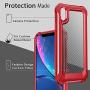 iPhone XR Case with [ Screen Protector Tempered Glass x2Pack] SUPBEC Protective Phone Cover with Silicone PC+TPU Shockproof Rubber Heavy Duty Case for iPhone XR Cases-Clear Red