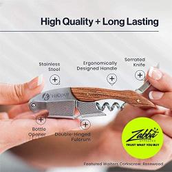 Waiters Corkscrew by HiCoup - Professional Stainless Steel with Pakka Wood Inlay All-in-one Corkscrew, Bottle Opener and Foil Cutter, The Favoured Wine Opener of Sommeliers, Waiters and Bartenders