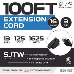 100 Ft Black Extension Cord - 16/3 Durable Electrical Cable