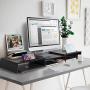 AMERIERGO Dual Monitor Stand Riser- 3 Shelf Screen Stand with Adjustable Length and Angle, 2 Extra Functional Slot Desktop Organizer Stand for PC, Computer, Laptop (Black)