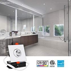 TORCHSTAR 3 Inch Gimbal LED Recessed Lighting with Square Trim, Dimmable Downlight with J-Box, 7W (50W Eqv.), CRI 90+, 5000K Daylight, ETL/Energy Star/JA8/T24 Certified, White, Pack of 6