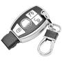 CTRINEWS for Mercedes Key Fob Cover with Leather Keychain, Advanced Soft TPU Surface Leather Grain Key Fob Holder for Classic Style Mercedes Benz Smart Key(Silver)