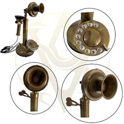 Vintage Candlestick Phone Brass Rotary Dial Telephone Wired Landline Antique Home Décor