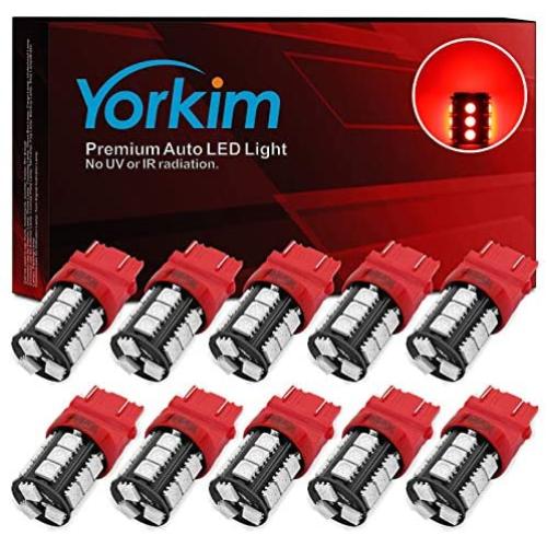 Yorkim Super Bright 3157 LED Light Bulbs Red, 3056 3156 3156A 3057 4057 3157 4157 T25 LED Bulbs for Brake Lights, Backup Reverse Lights, Reverse Tail Lights - Pack of 10