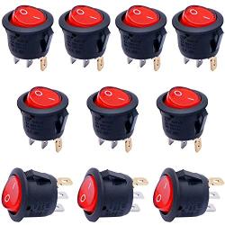 Taiss / 10Pcs AC 250V/6A, 125V/10A Red Light Illuminated ON/Off SPST 3 Pin 2 Position Mini Boat Rocker Switches Car Auto Boat Rocker Toggle Switch Snap KCD1-5-101N-R