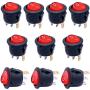 Taiss / 10Pcs AC 250V/6A, 125V/10A Red Light Illuminated ON/Off SPST 3 Pin 2 Position Mini Boat Rocker Switches Car Auto Boat Rocker Toggle Switch Snap KCD1-5-101N-R