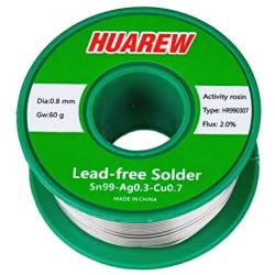 HUAREW HR990307 Sn 99-Ag 0.3-Cu 0.7 lead-free solder wire with rosin core (0.8mm, 60g)