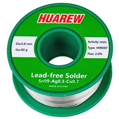 HUAREW HR990307 Sn 99-Ag 0.3-Cu 0.7 lead-free solder wire with rosin core (0.8mm, 60g)