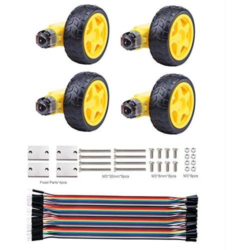 DC Motor Wheel Kit, 4PCS TT motor 3-6V Dual Shaft Gear Motor,Motor Support/Bracket,Electric motor Tyre Parts for Arduino Robot Smart Car,Model or Electronic Product DIY (4pcs Dual shaft/Biaxial)