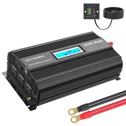 Power Inverter 2000w DC 12V to AC 120V Modified Sine Wave Inverter with LCD Display Remote Control and 3AC Outlets Dual 2.4A USB Ports for Car RV Truck Boat[3 Years Warranty] by VOLTWORKS
