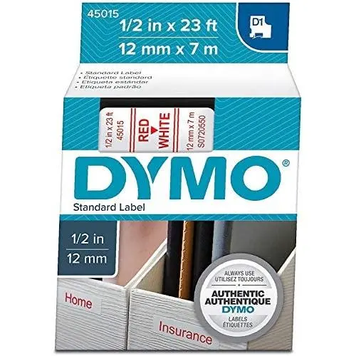 DYMO Standard D1 Labeling Tape for LabelManager Label Makers, Red Print on White Tape, 1/2 W x 23 L, 1 Cartridge (45015) - 1