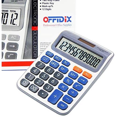 OFFIDIX Desk Calculators Office Desktop Calculator,Solar and Battery Dual Power Electronic Calculator Portable 12 Digit Large LCD Display Calculator Handheld Calculator (Dark Blue)