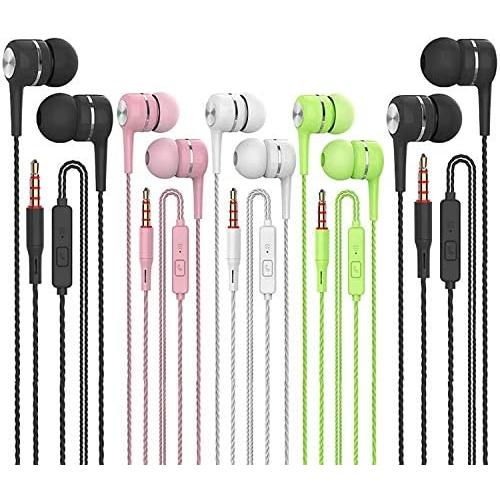 Earbuds Headphones with Microphone 5 Pack, Earbuds Wired Stereo Earphones in-Ear Headphones Bass Earbuds, Compatible with iPhone and Android Smartphones, iPod, iPad, MP3 Players, Fits Most 3.5mm Jack