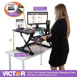 Victor DCX710G High Rise Collection Height Adjustable Standing Desk with Keyboard Tray (Gray) - Sturdy Steel Frame, Dual Lever Release System, 2 Tiered Wooden Work Surface and Keyboard Tray